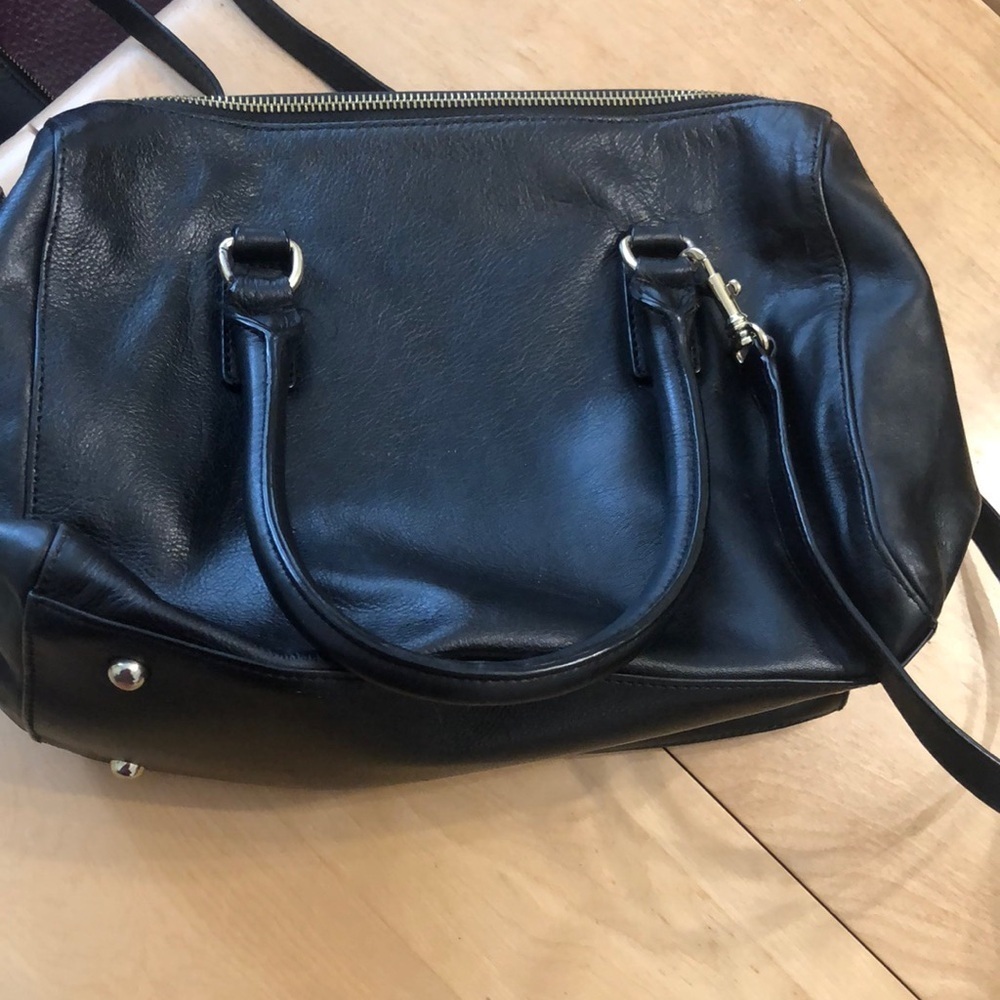 Talbots large black handbag with double handles and removable strap.
